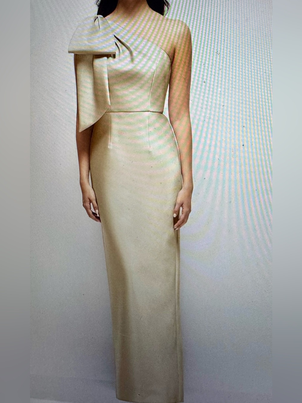 ALFRED SUNG One-Shoulder Gold Satin Gown - Picture 5 of 6